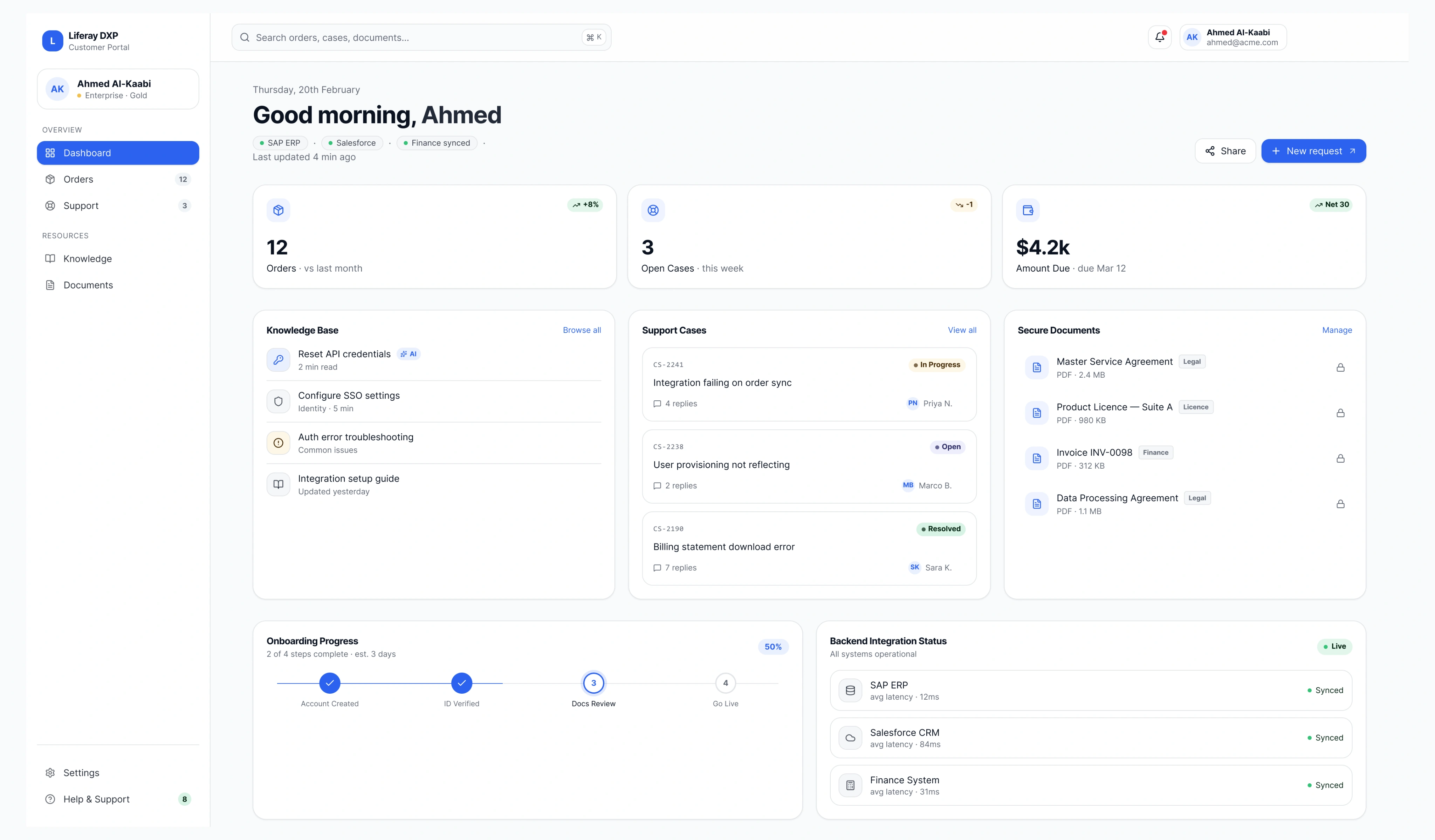 Liferay DXP Customer Portal Dashboard