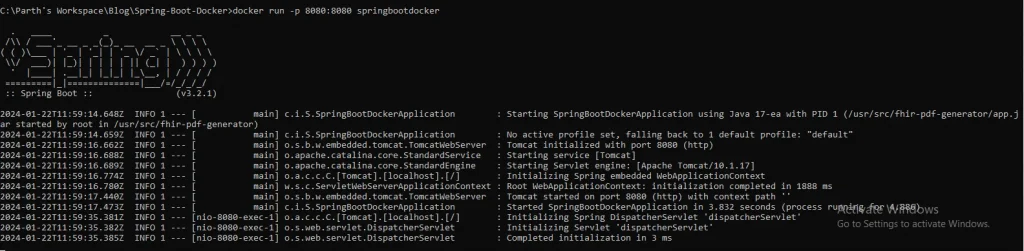 Running console of Spring Boot Project from Docker Image