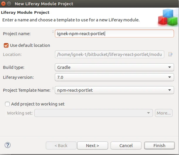 Configuring Project Name and Template