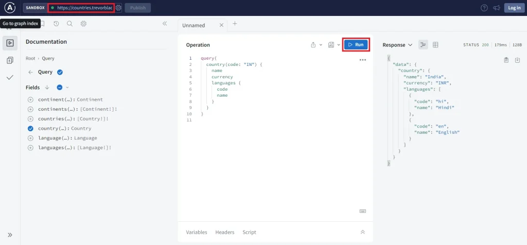 Run Graphql query | Debugging React.js and GraphQL in Liferay Run Graphql query