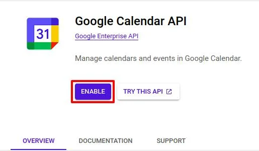 Activate Google Calendar API service