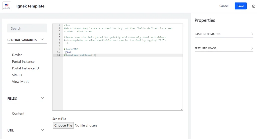 Build structure template and add code lines | Context Contributor in Liferay 7.2 Build structure template and add code lines