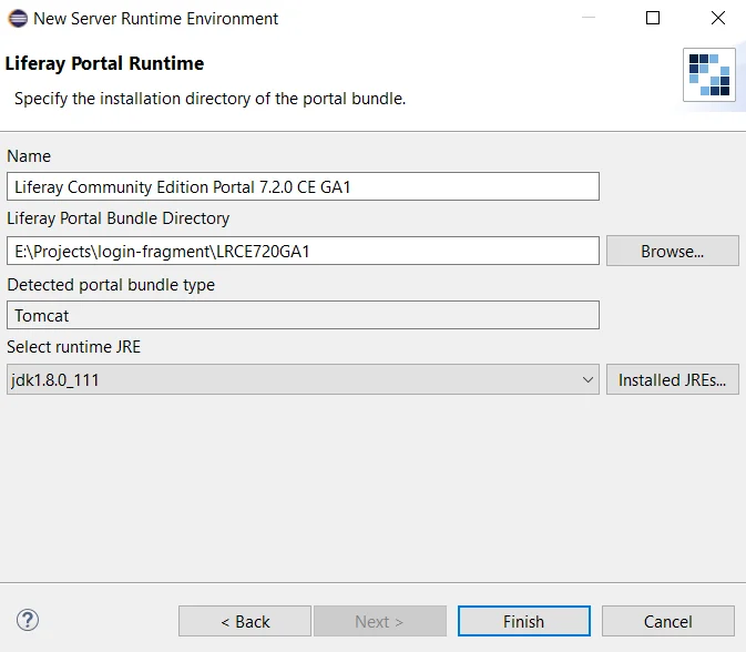 Choose Liferay Portal Bundle Directory