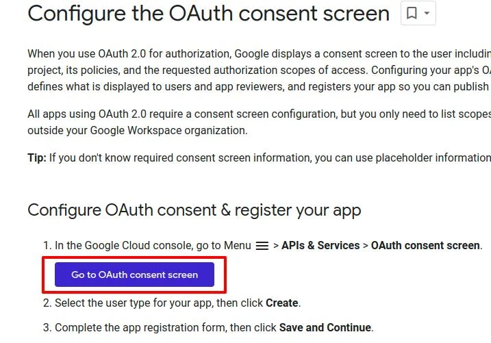 Configure OAuth consent screen and resister app