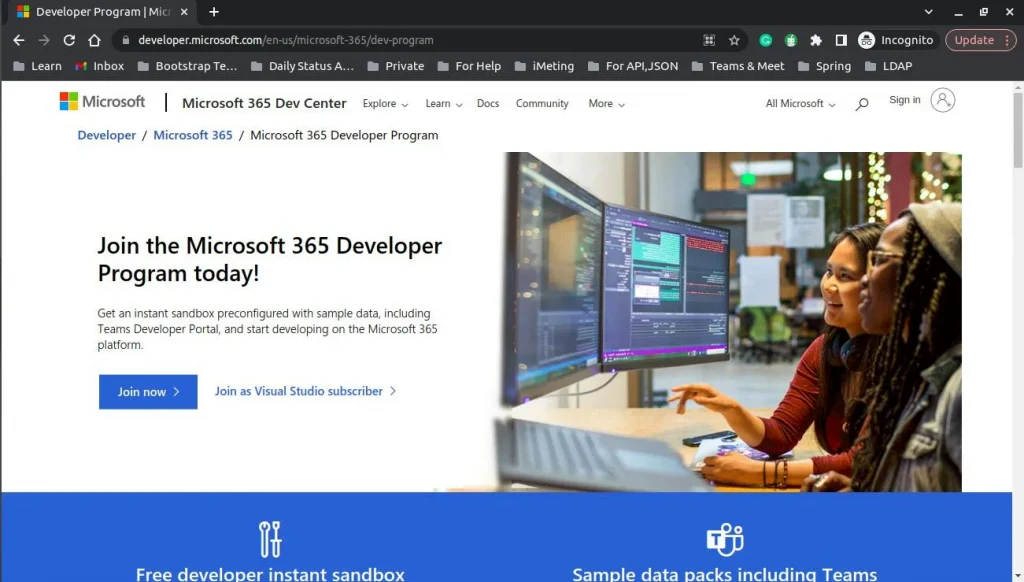Create Microsoft developer account at link
