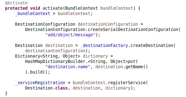 Create destination and register message bus