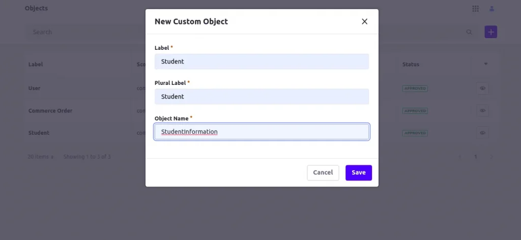 Creating new custom object with basic details