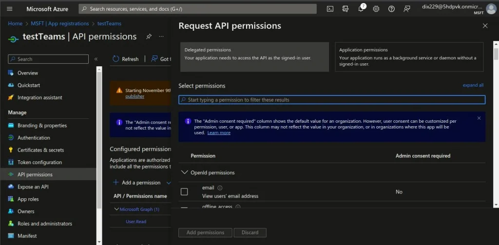 Delegated permissions in Microsoft Graph