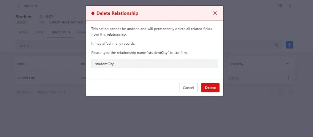 Delete object relationships