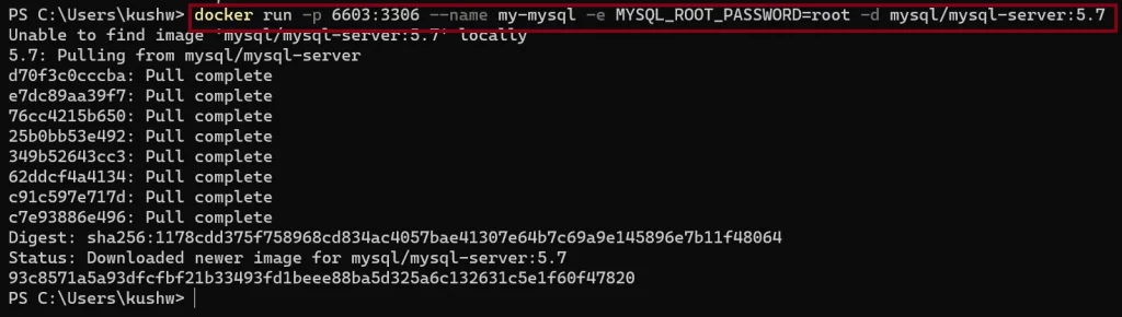 Downloading MySQL container image