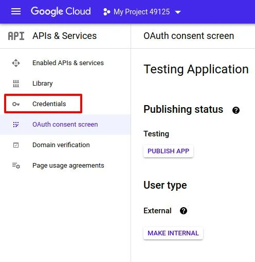 Google Cloud API and services side panel