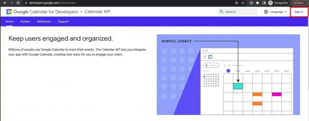 Google developers admin page
