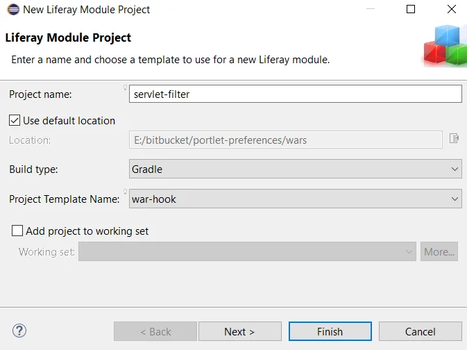 Navigate to Liferay workspace to create modules