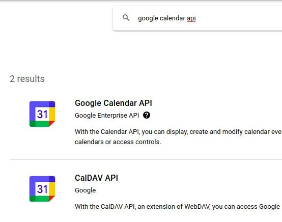 Results of Google Calendar API keyword