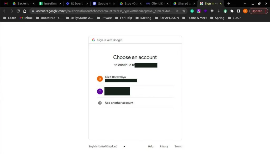Select Google account to authenticate