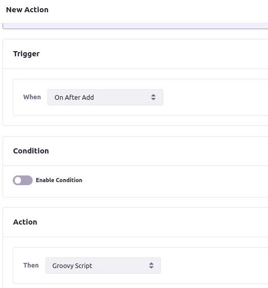 Select trigger type in Action Builder