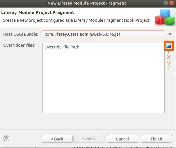 Selecting override file from liferay icon