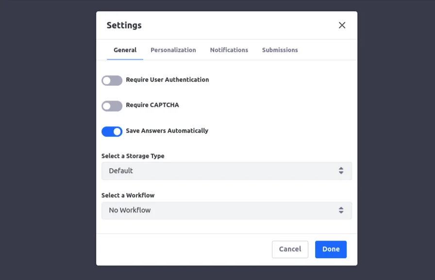 Storage type settings icon popup description