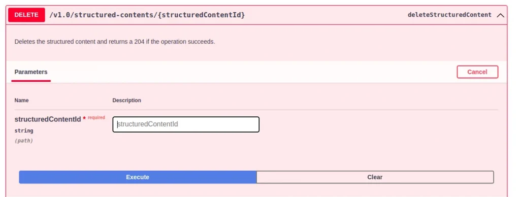 Trigger delete Structured Content API with primary key