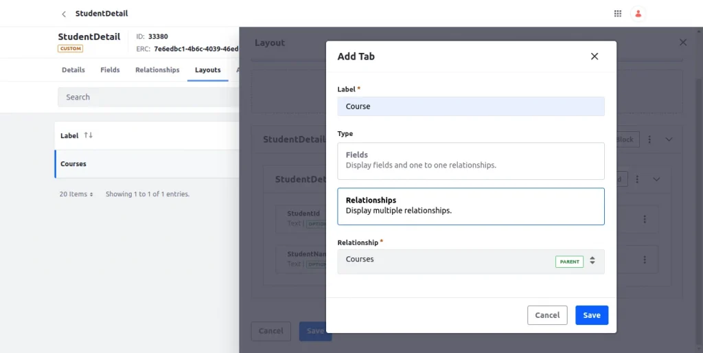 Create a tab for relationship | Managing Relationships in Liferay Objects Create a tab for relationship