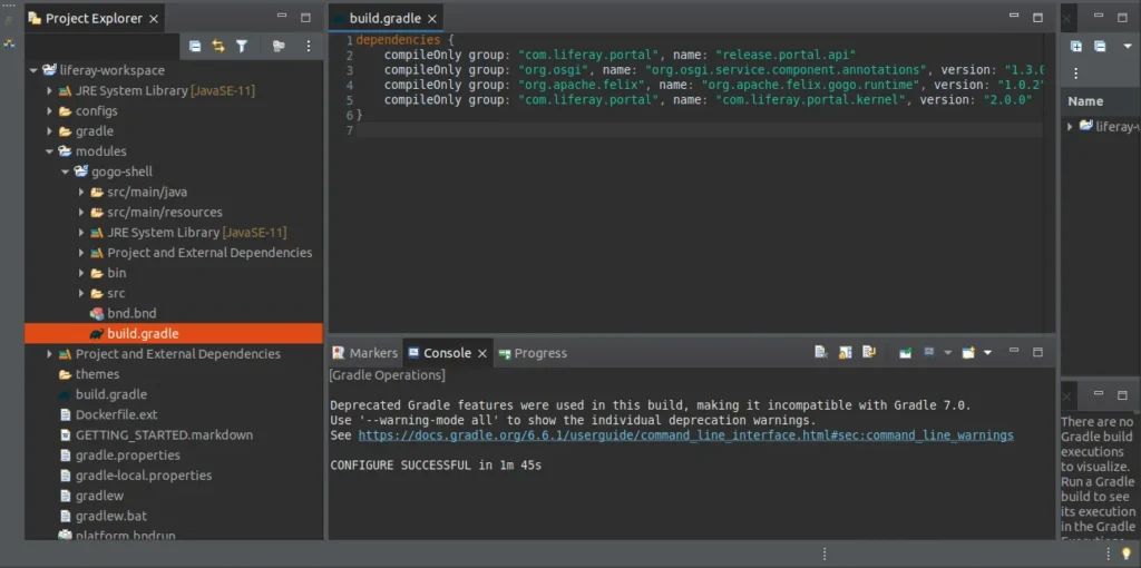 Gradle file of gogo shell module | Create a Custom gogo shell command in Liferay Gradle file of gogo-shell module