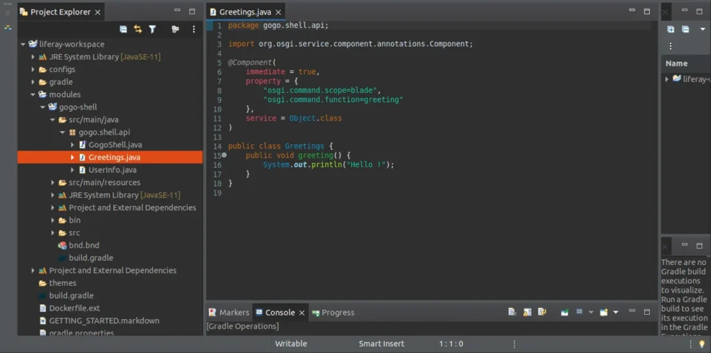 Greeting class | Create a Custom gogo shell command in Liferay Greeting class