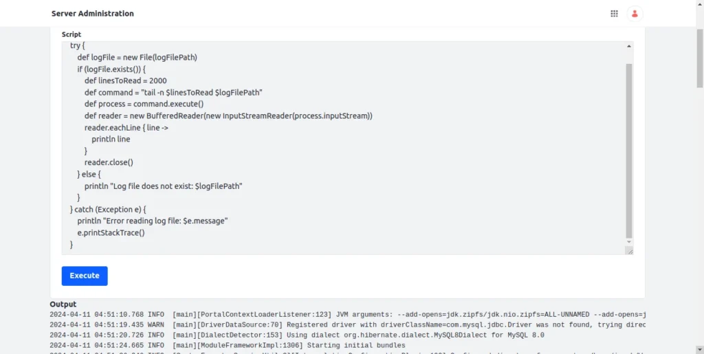 Output of log | Efficient Log Management in Liferay Output of log