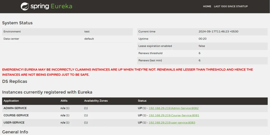 Eureka Server Page 1 | Dockerized Microservices in springBoot Eureka Server Page (1)