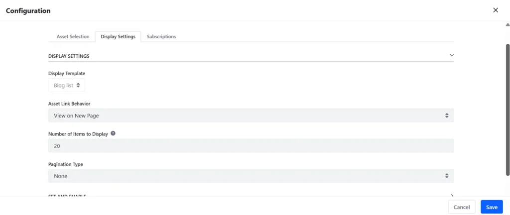 Display Settings tab in asset publisher configuration | Organizing content in Liferay : Categories vs Tags Display Settings tab in asset publisher configuration | Organizing content in Liferay : Categories vs Tags