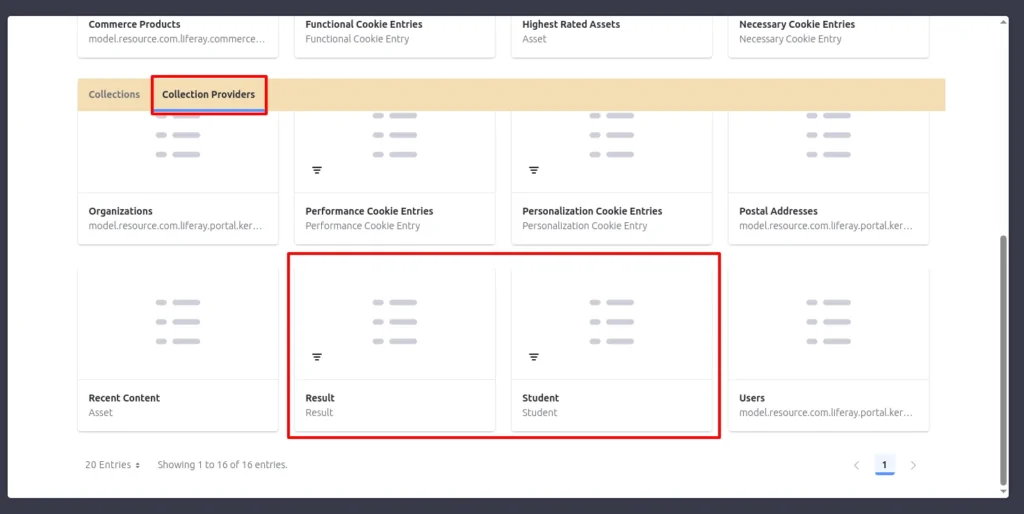 Collection provider selection | Liferay object with the collections Collection-provider-selection