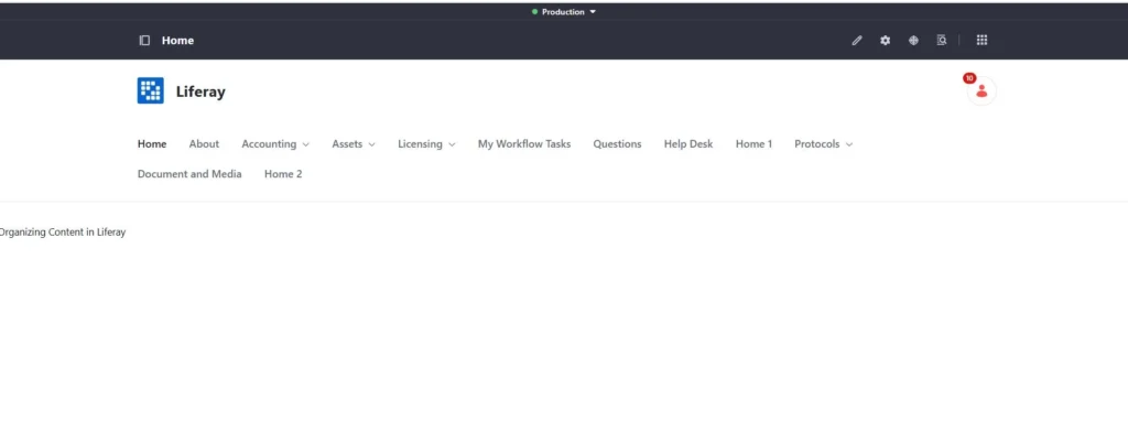 Home page in Production with changes | From Draft to Live: Executing a Full Publication in Liferay Home page in Production with changes