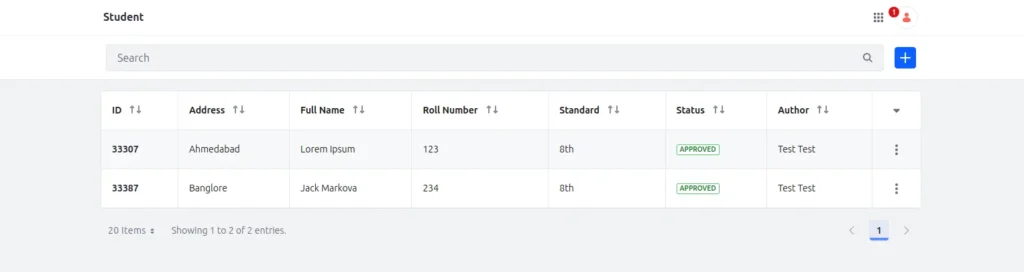 Student Data | Liferay object with the collections Student-Data