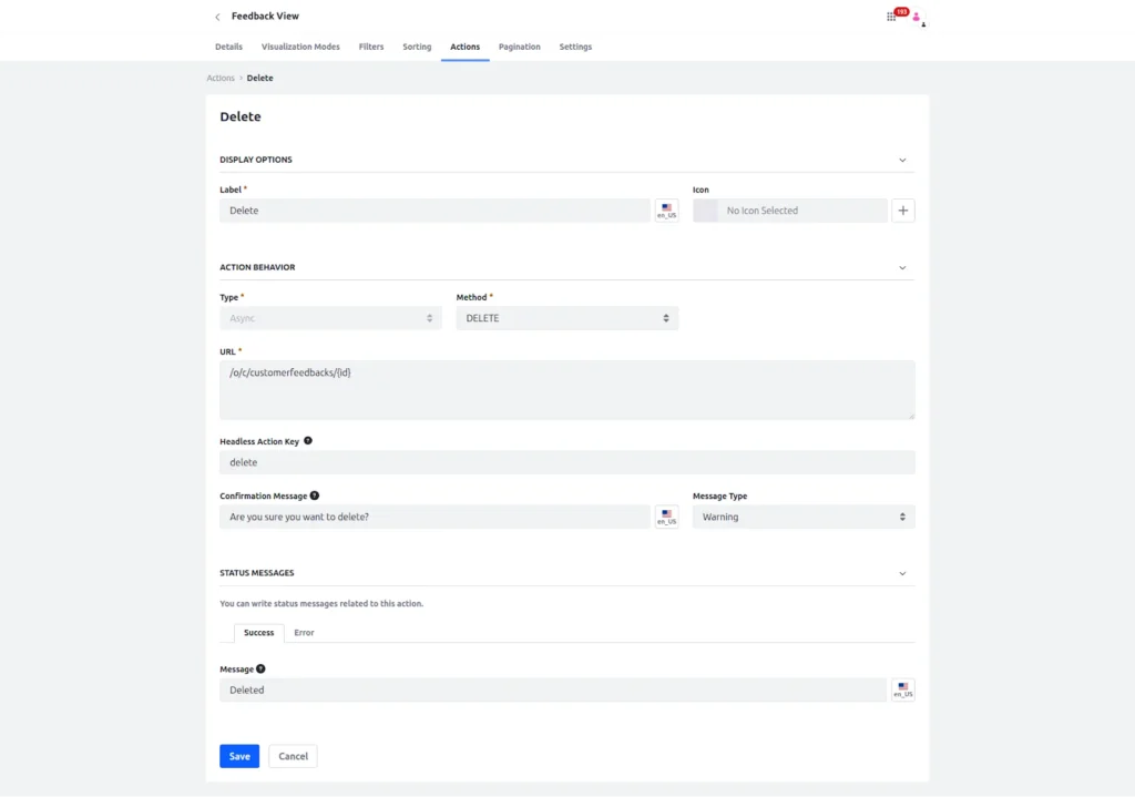 Actions | Data sets in Liferay Actions