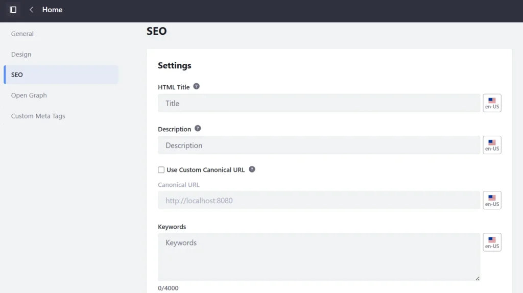 SEO configuration in page settings of Liferay | Liferay Frontend: Boosting Lighthouse Scores SEO configuration in page settings of Liferay